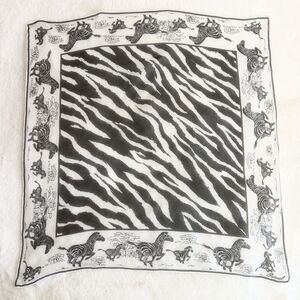 Burmel Vintage Silk Scarf Zebra Print Black & White 22 Inch Square